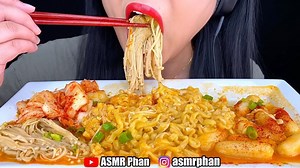 ASMR Phan | ASMR EATING SOUNDS. Fire noodles, Cheese filled rice cakes, enoki mushrooms and kimchi. Full video on YouTube . . . . . . . . #asmr... | Instagram