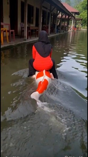 Tiba tiba muncul ikan koi besar banget udah gitu bisa di naikin lagi😲🫣 Mana lincah banget lagi ikannya😂 | Senza Els