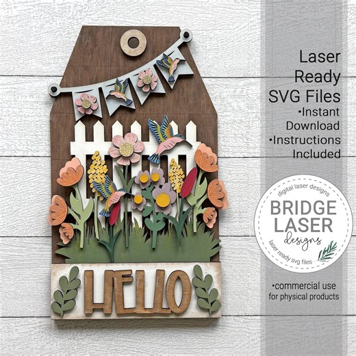 Hummingbird Door Hanger Sign Laser Cut File, Hummingbird Interchangeable Door Hanger SVG, Summer Porch Sign Laser Cut File - Etsy