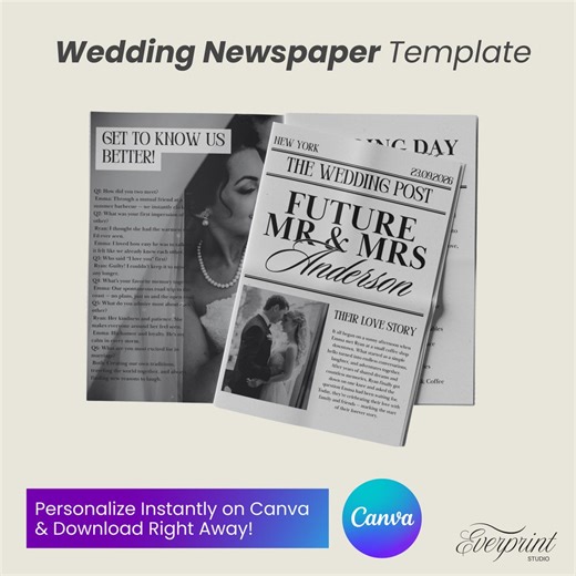 Printable Wedding Newspaper Canva Template, Editable Marriage Itinerary Design - Etsy