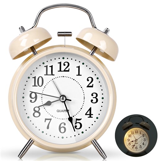 Super Loud Alarm Clock for Heavy Sleepers, 4 inches Twin Bell Alarm Clock with Backlight, Silent Non-Ticking & Luminous dial, Digital Alarm Clocks for Kids, Adults, Bedrooms(Yellow)
