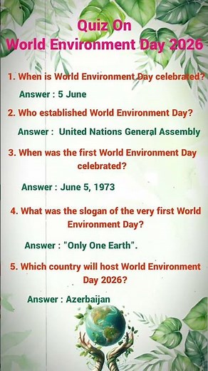 World Environment Day Quiz in English 2026 | Environment Day Quiz 2026 | Important Questions | GK