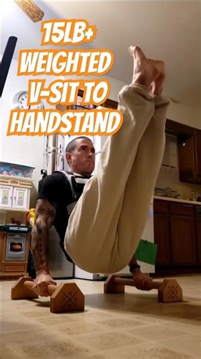 15lb Weighted V-Sit to Handstand #calisthenics #handstand #hspu #pushups #motivation #gym #fyp #yt