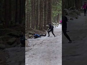People slip and fall while walking on black ice
