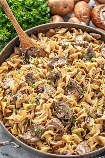 Creamy beef stroganoff over rice? Big flavor, low cost, zero regrets. https://thestayathomechef.com/beef-stroganoff/ | The Stay At Home Chef