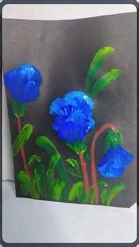 One-Stroke Wonders: Painting Vibrant Blue Flowers on Black Canvas