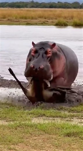 Hippo Grabs Deer’s Head