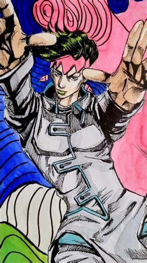 Jojo's Bizarre Adventure Kishibe Rohan Water Color Painting And Ink Drawing #youtubepartnerperks