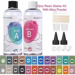 Epoxy Resin,32oz Epoxy Resin Kit for Beginner,Crystal Clear Epoxy Resin with Mica Powder,Hand Casting & Coating Kits Art Craft Supplies,DIY Jewelry Making Resin Art
