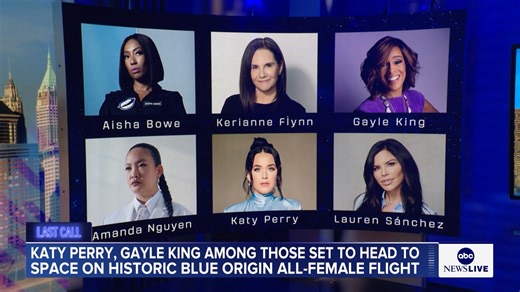 6.8K views · 80 reactions | Pop star Katy Perry is going extraterrestrial as she prepares to blast off with an all-female crew on a historic Blue Origin flight. Our #LastCall panel reacts. | ABC News Live | Facebook