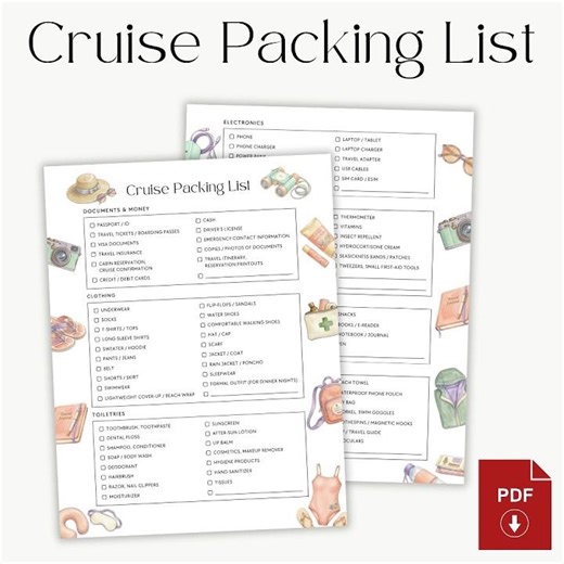 🛳✅️ Cruise Packing List with Checkboxes and Extra Blank Lines (PDF)