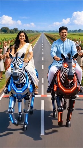 Men Soldier saves girl from robotic zebra 😭 #ai​ #army​ #save​ #robot​