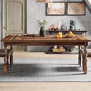 Tribesigns 62” Farmhouse Dining Table for 4-6 People, Large Rectangle Kitchen Table, Dinner Table Kitchen & Dining Room Furniture with Carved Turned Legs