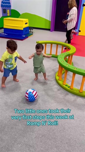 Milestones like these happen every day at Romp n’ Roll! If you want to see your little one explore, learn grow bring them in and watch the magic happen! 👣 #kidsactivites #frisco #viral #firststeps