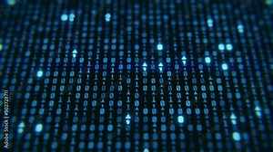 4k Screen close up digital computer float numbers translated up down. Blue digital binary data on computer screen loopable. 3d render