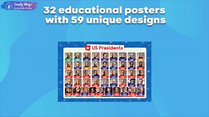 32 Set of 59 Educational Posters for Kids - Alphabet Chart, Periodic Table, USA, World Map, Multiplication Charts, Science Posters, Division Chart, Calendar, Sight Words, Homeschool Supplies - 17x11