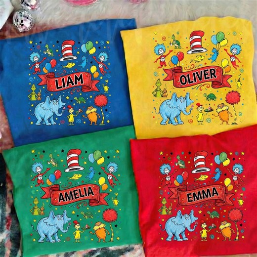 Dr Suess Personalized Name PNG, Custom Kids Reading Shirt Design, Colorful Storybook Character Graphic, Classroom Literacy Art - Etsy