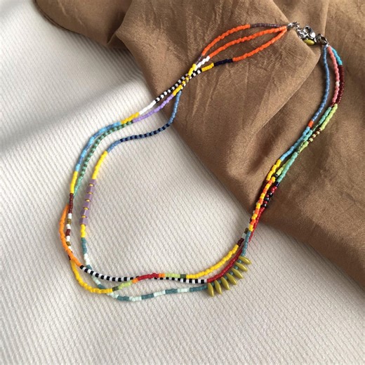 ANN Multicolor Mixed Bead Multistrand Summer Necklace, Hippie Style Everyday Necklace, Vibrant Color Layered Jewelry, 3 Strand Necklace Gift - Etsy