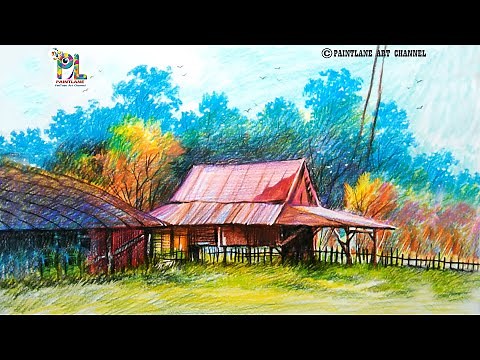 How to draw and Coloring A Colorful Landscape with Colored Pencil || Simple Quick Pencil Strokes
