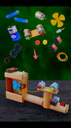 1 best science experiment project item made with cardboard dc motor LED dynamo motor battery