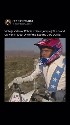 History Facts & Stories on Instagram: "A vintage clip of Robbie Knievel taking on one of the most daring stunts of his career: jumping the Grand Canyon in 1999. This wasn’t just any jump — it was a high-stakes, death-defying moment watched by millions around the world. Robbie, the son of legendary stuntman Evel Knievel, launched himself over a 228-foot chasm on his motorcycle, cementing his place in daredevil history. Though he didn’t stick a perfect landing (he crashed after touching down), Rob