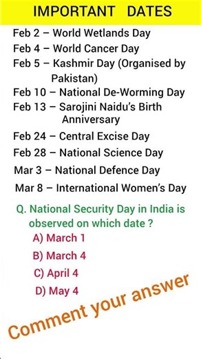 Most Important Dates for Competitive Exams #ImportantDates #GK #GeneralKnowledge #ImportantDays
