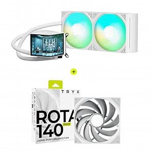 TRYX Panorama 280 ARGB White Curved Screen 280mm AIO and ROTA PRO 140 White High Performance LCP Case Fan Bundle