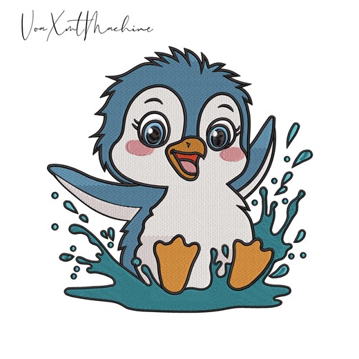 Penguin Embroidery Design, Cute Baby Penguin Splashing Water Cartoon Style, Kids Animal Theme - Etsy