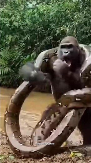 Gorilla vs Giant Python 😱 Brutal Jungle Fight | #animalfight #anaconda