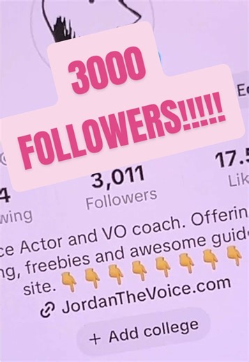 3,000 people following a voice acting nerd around the internet... Wild. 🔥🔥 As a thank‑you, everything in my shop is 50% off for a bit — script packs, guides, and practice drills!! If you’ve been wanting to level up your VO practice, now’s the time. Link in bio. Love you guys! 🎤❤️🤘🏼 #voiceactor #voiceacting #voiceover #learnontiktok #thankyou