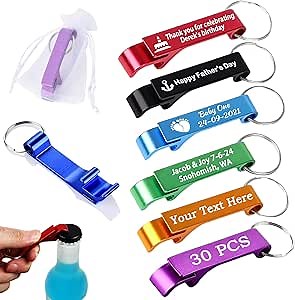 30pcs Personalized Bottle Opener Keychain Bulk Customized Text/Logo/Photo Beer Bottle Opener Keychain, Party Favors, Family Reunion Favors, Wedding Gifts for Guests (30)