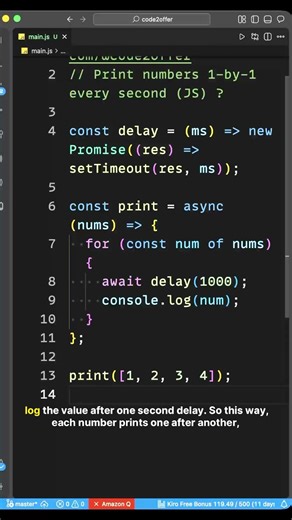 Print Numbers with 1s Delay in JavaScript ⏳