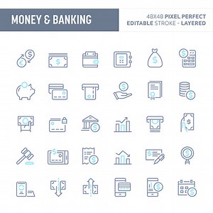 Geld & Banking Minimal Vektor Icon Set