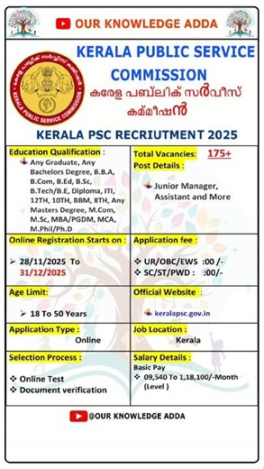 Kerala PSC New Notification 2025 #psc #govtjobs #trending #viral #keralajobs #sarkarijob