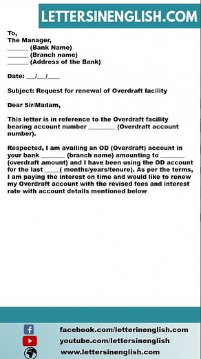 Request Letter for Renewal of Overdraft Facility - Letter Requesting Renewal of OD Facility