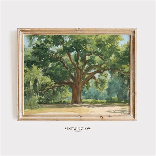 Southern Live Oak Tree Print | Vintage Spanish Moss Landscape Wall Art | Digital Download | #V946 - Etsy