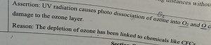 Assertion: UV radiation causes photo dissociation of ozone into... | Filo