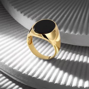 Unisex 18K Gold Bonded Signet Ring With Onyx, Tiger Eye, Pearl, Turquoise Gem Options & More | Custom Engraved Gemstone Jewelry Gift - Etsy