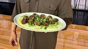 Spring recipes from chef Michael Symon: Beef keftedes with fresh pea‑lemon yogurt spread