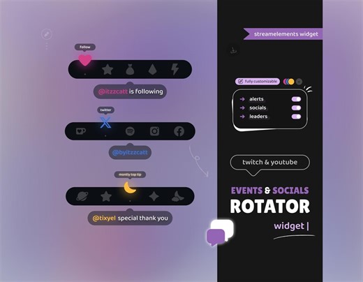 Event Rotator Widget | Socials, Alerts & Leaders | Compact Glowy - Neo - Etsy