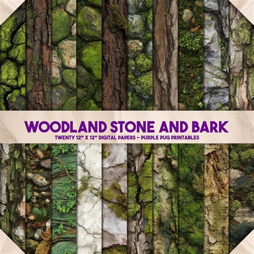 Woodland Stone & Bark- Seamless Forest Floor Textures, Mossy Bark Backgrounds, Nature Digital Paper, Stone Overlays, Woodland Texture Pack - Etsy