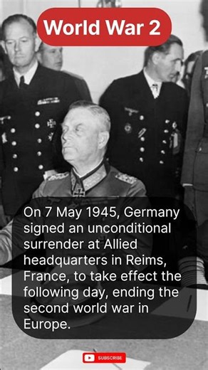 On 7 May 1945, Germany signed an unconditional surrender at Allied headquarters in Reims. #ww2