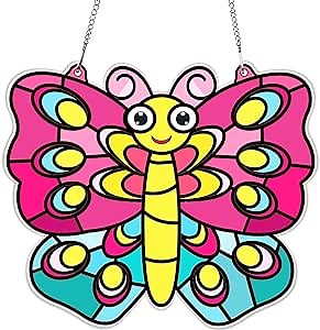 Qyeahkj Easter Craft Kit for Easter Egg Stained Glass Kit DIY Suncatcher Arts Crafts Hanging Window Decoration Egg Sticker Glass Made Easy Activity for Home Indoor Game Favors