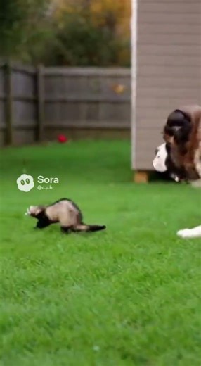 Puppy Trips Chasing Speedy Ferret #funnyanimals #stbernard