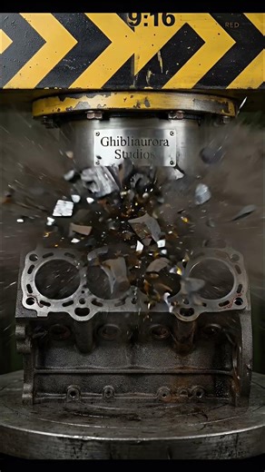 Hydraulic Press vs Car Engine Block in 4k #hydraulicpress #oddlysatisfying #shortsfeed