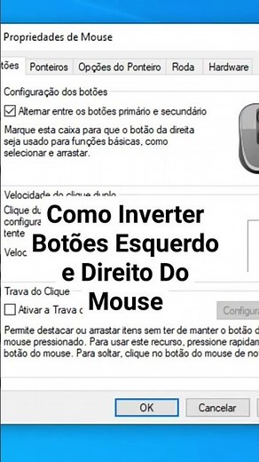 COMO INVERTER O CLIQUE DO BOTÃO ESQUERDO E DIREITO DO MOUSE #mouse #windows10 #shorts