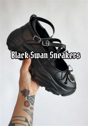 Take a closer look at our Black Swan Sneakers! Available in sizes 6-12. 🖤 #gothtok #gothicstyle #gothfashion #alternative #gothgirl