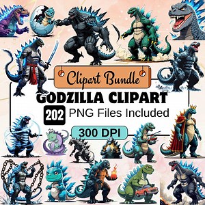 202 Godzilla Clipart,watercolor Godzilla Clipart Bundle,goldzilla Outline,godzilla Vector,transparent Godzilla, Vintage Monster Png, Monster - Etsy