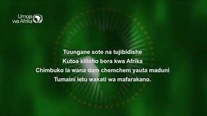 Tuungane sote and tusherekee pamoja Ushindi kwa Ukombozi wetu Tujitoe wenyewe tusimame pamoja Kuulinda uhuru na umoja wetu kiitikio: Enyi bwana na binti wa Afrika Mwili wa jua,mwili wa Anga Tuifanye Afrika mti wa uzima Tuungane sote tuimbe pamoja Kuenzi mshikamano hatima yetu Tujitoe wenyeme kupambana pamoja Uhuru na umoja vitawale kiitikio: Enyi bwana na binti wa Afrika Mwili wa jua,mwili wa Anga Tuifanye Afrika mti wa uzima Tuungane sote and tujibidishe Kutoa kilichobora kwa Afrika Chimbuko la