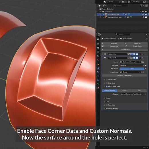 Adding holes to curved surfaces is one of the more challenging parts of 3D modeling. And getting the surface around the holes perfect can be really frustrating. That's where the Data Transfer modifier can be a great help. #b3D #blender3D #Blender | Blender Secrets